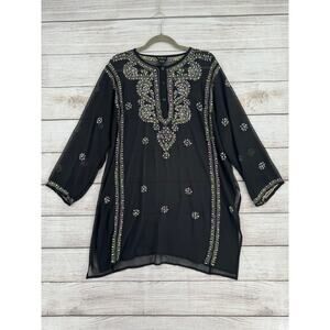 Betty B. Embroidered BOHO Semi Sheer Cover Up Womens One Size Black Jeweled